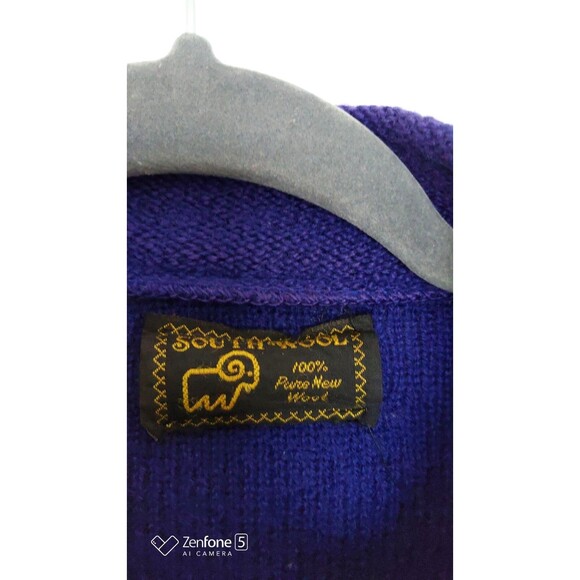 Vintage South Wool Women's Blue Cardigan Medium Boiled Wool Full Zipped - Picture 2 of 8